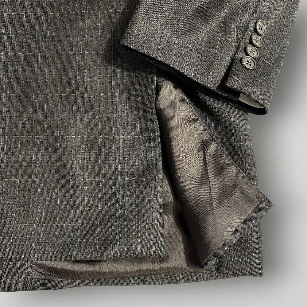 ABBOUD LORO PIANA 130*S Wool Mens Blazer Sport Coat Suit Jacket 44R Brown Plaid